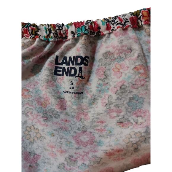 LANDS' END Stretchy Peasant Top Blouse Small Floral Tie Cottage Boho Work Travel - Picture 6 of 10